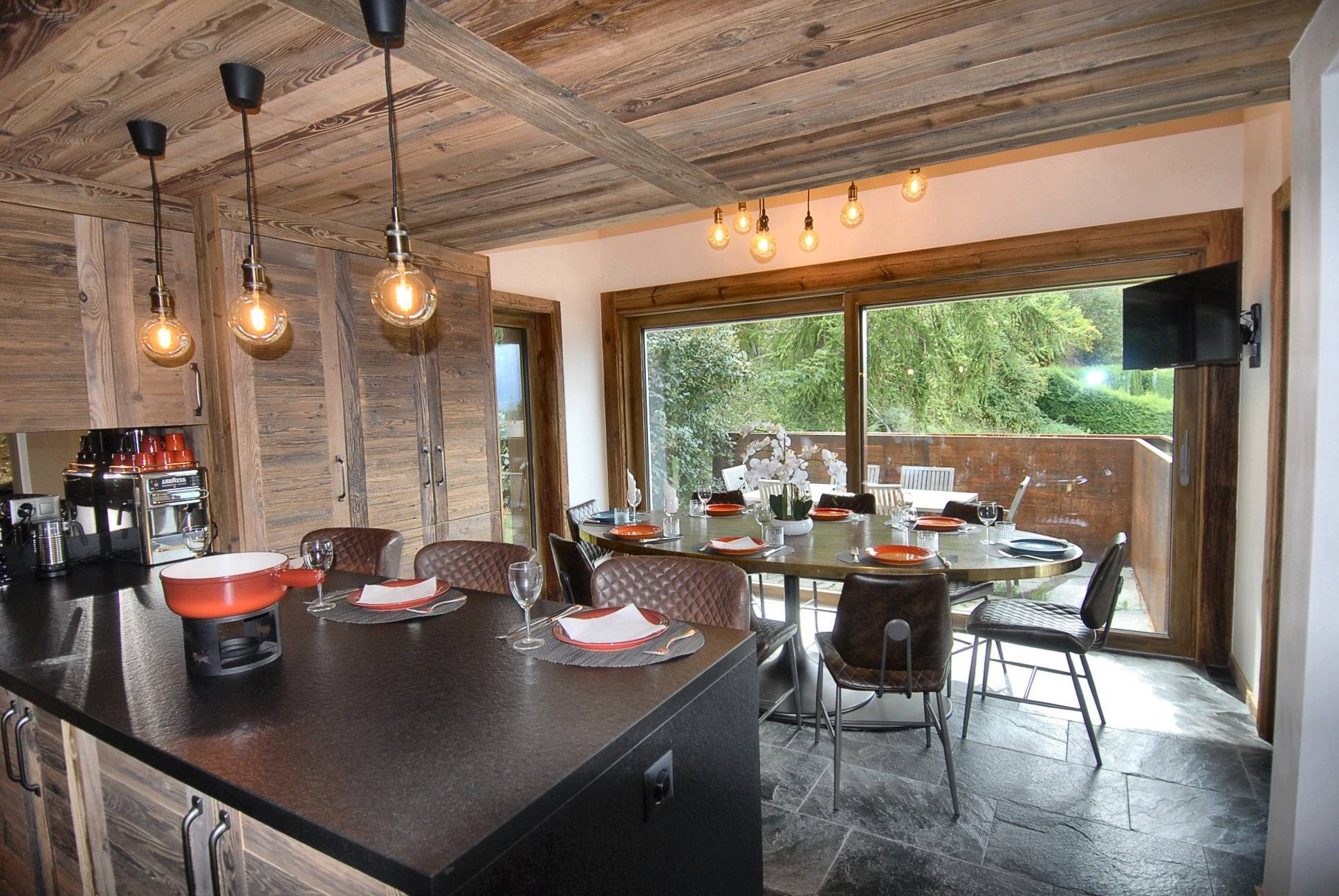 Dining table with the terrace doors open